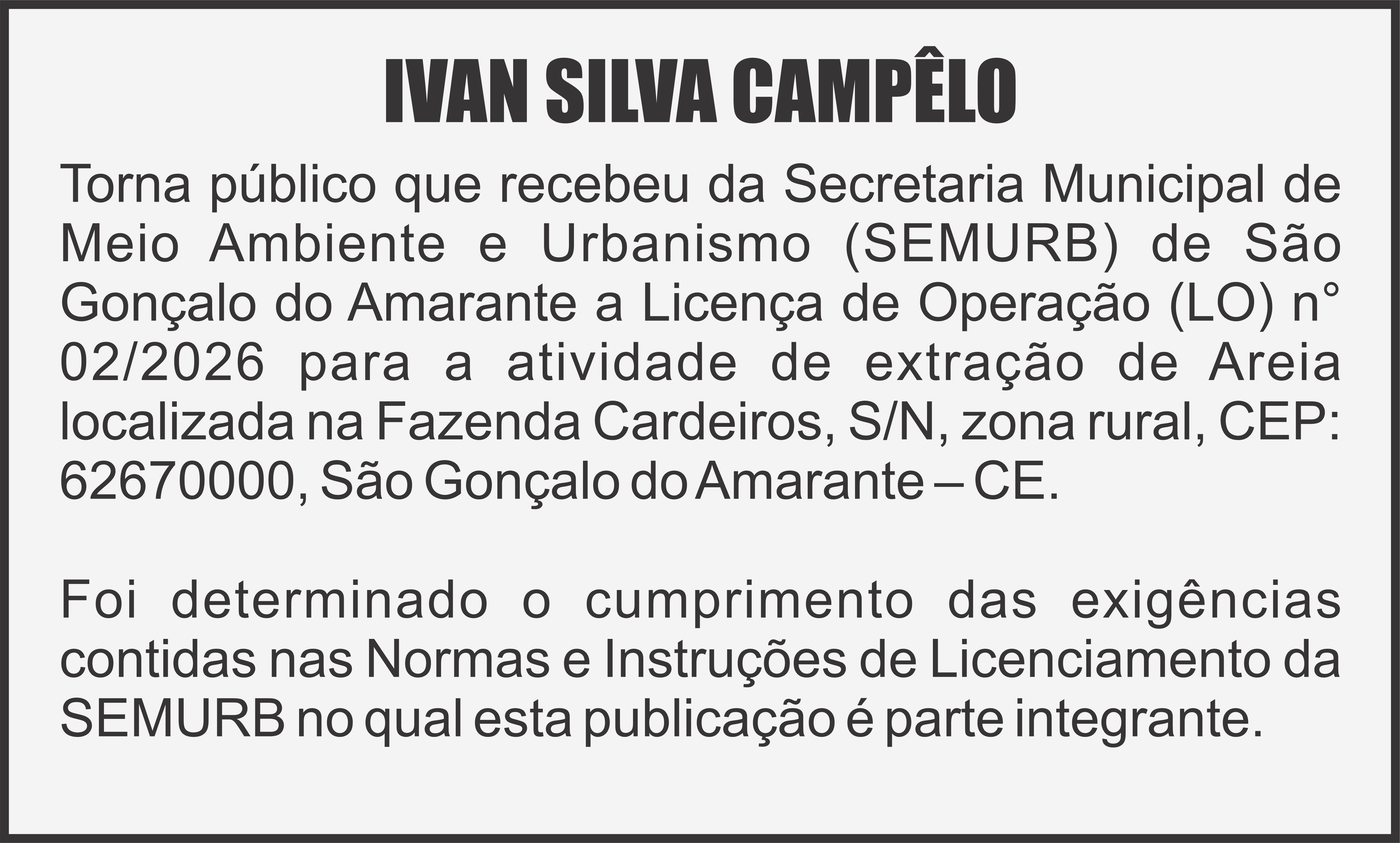 EDITAL: IVAN SILVA CAMPÊLO