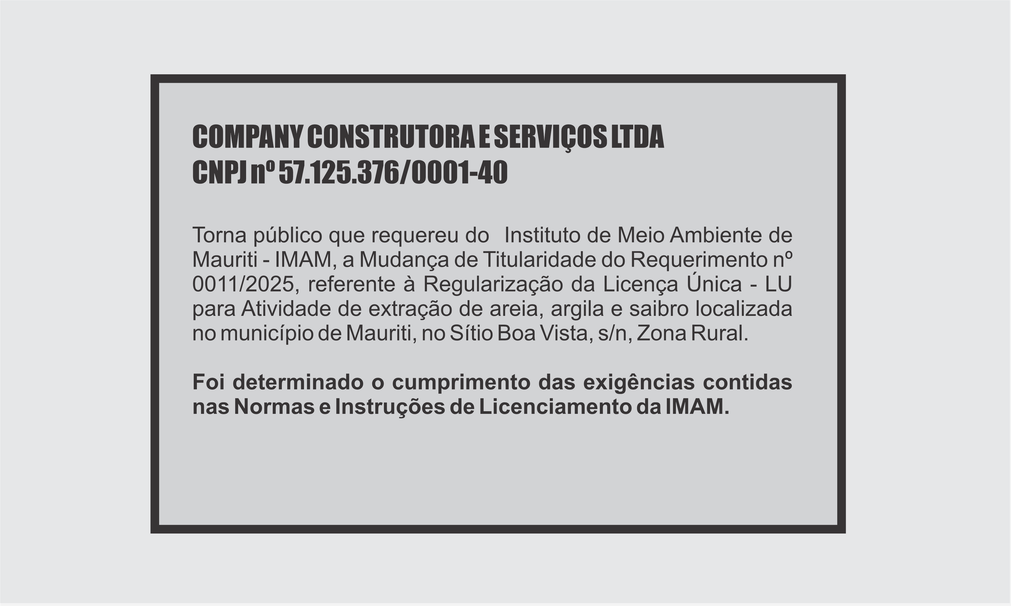 EDITAL: COMPANY CONSTRUTORA E SERVIÇOS LTDA