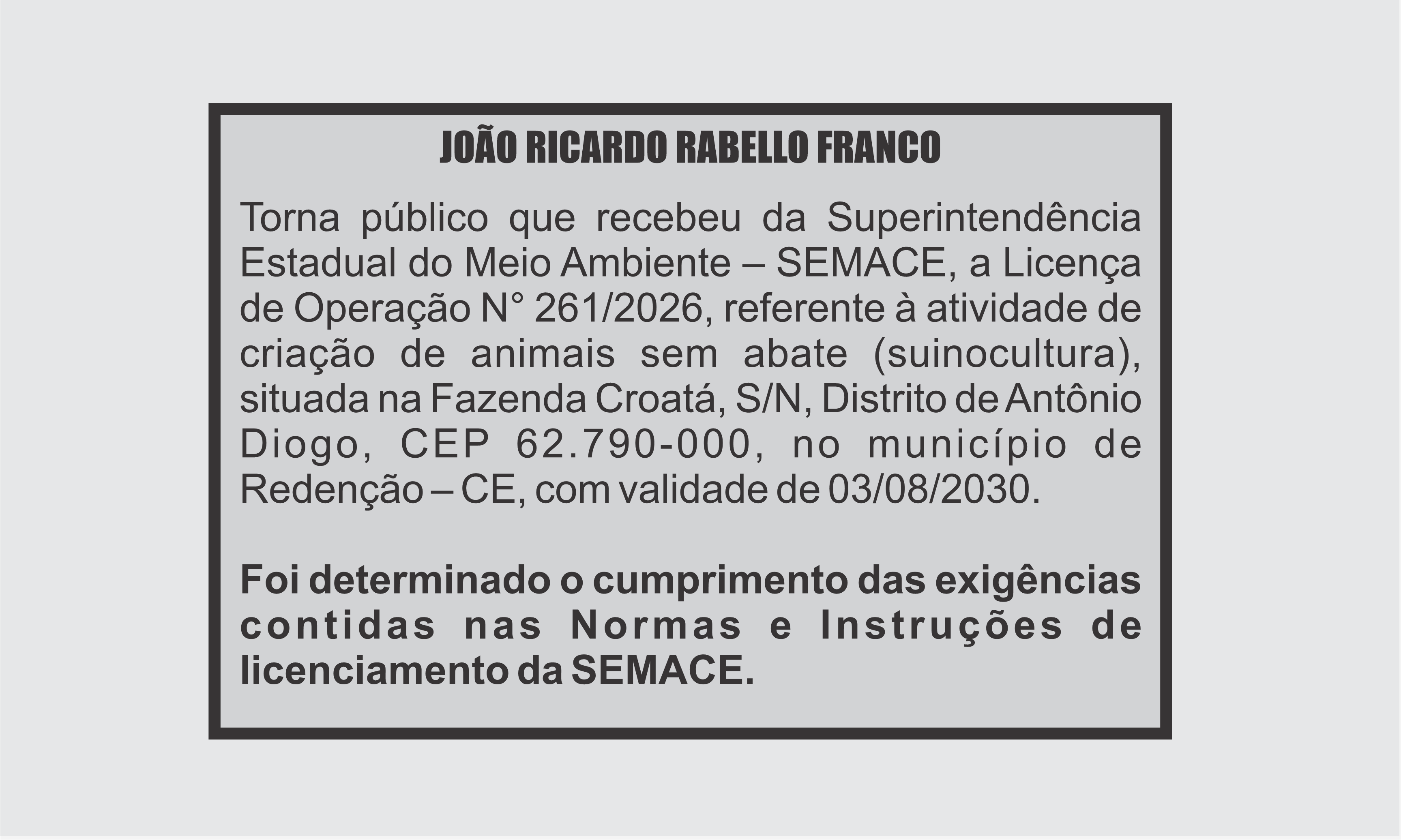 EDITAL: JOÃO RICARDO RABELLO FRANCO