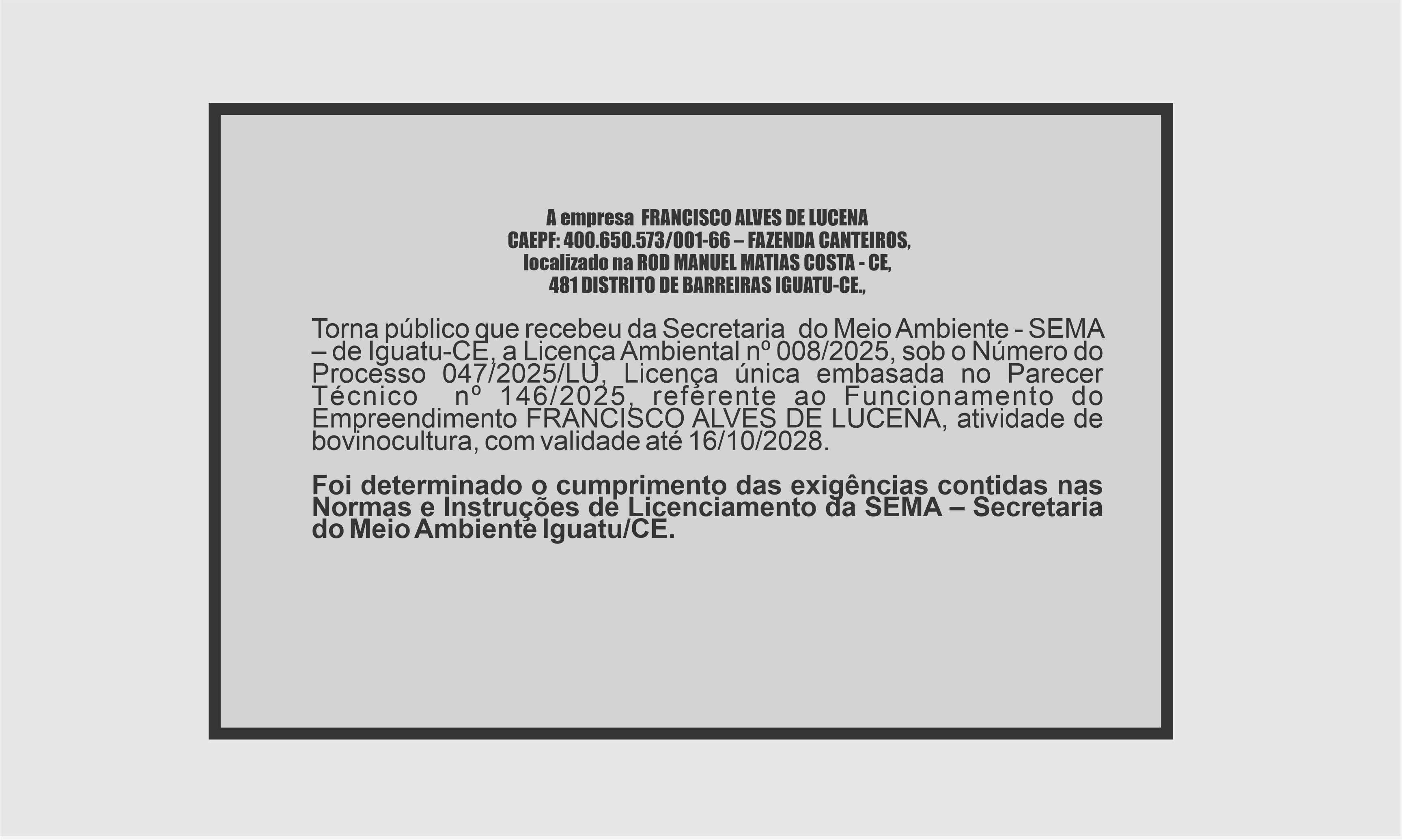 EDITAL:  FRANCISCO ALVES DE LUCENA