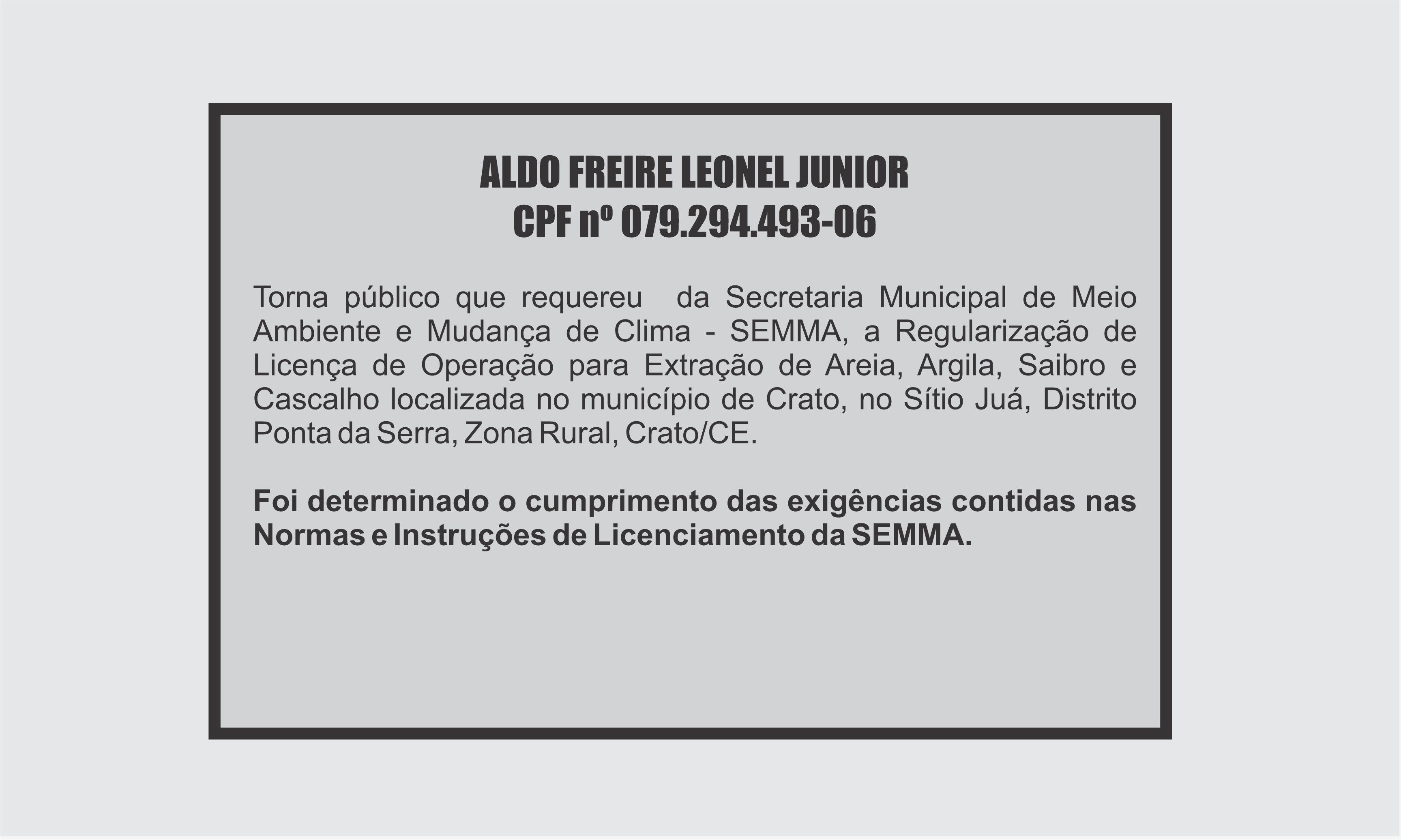 EDITAL: ALDO FREIRE LEONEL JUNIOR