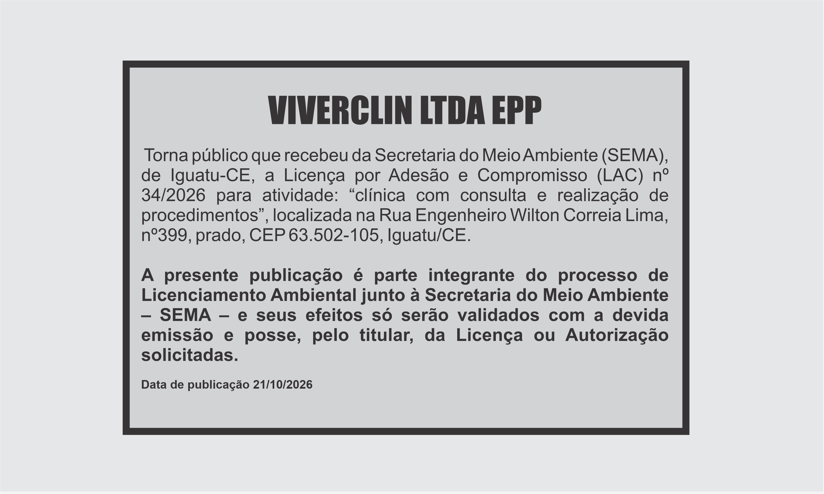 EDITAL: VIVERCLIN LTDA EPP